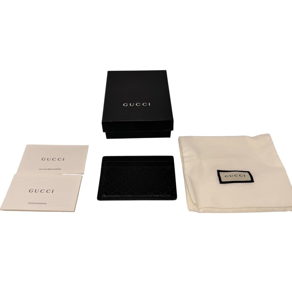 Gucci Micro GG Guccissima Black Leather Card Holder Wallet Mens Auth Box - Picture 7 of 16